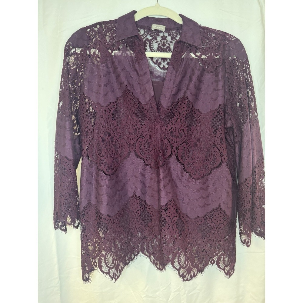 Chicos‎ Lace With Chemise Tunic Eggplant Color Sz 0P Boho Cottage Core